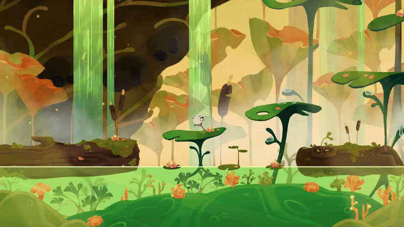 Text: progressive increase in intensity: easy jumps --> timed double jumps --> double jumping will kill you, must time single jumps well. Image: Level design prototype. Text: intense setpiece as dramatic finale to this section. reuses previous double jump timing in a new context. Image: Level design prototype.