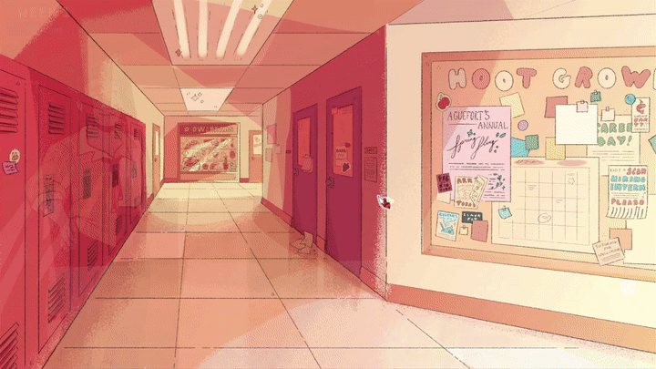 A gif of the opening of Hey, Girlie!, in which Kristen is intercepted by Principal Aguefort in the halls of Aguefort Adventuring Academy